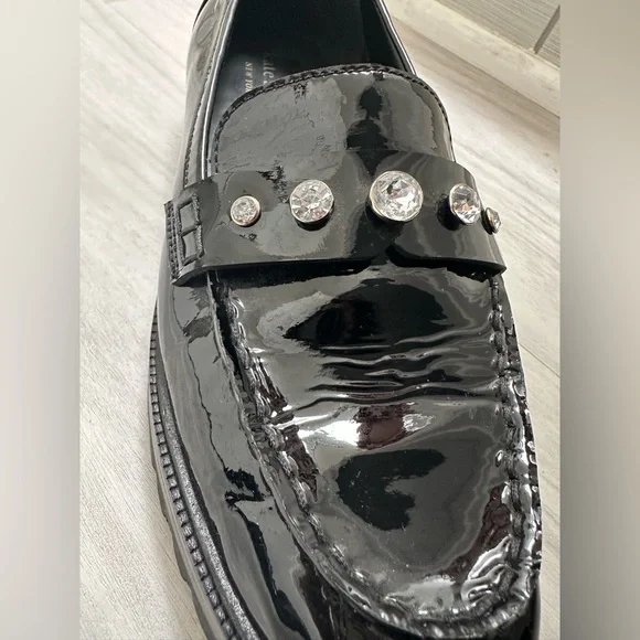 Kate Spade Patent Black Loafers with Rhinestone Accents - Picture 8 of 16